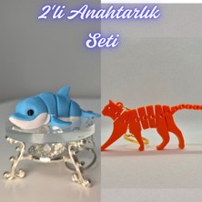3D Atölye Maker  Açık Mavi Esnek Renkli Yunus ve Turuncu Esnek Kedi Anahtarlık
