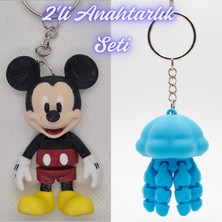 3D Atölye Maker  Esnek Mickey Mouse ve Açık Mavi Hareketli Deniz Anası Anahtarlık
