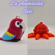 3D Atölye Maker  Kırmızı Örgü Desen Papağan ve Turuncu Hareketli Deniz Anası Anahtarlık