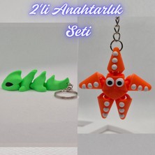 3D Atölye Maker  Yeşil Esnek Ejder ve Turuncu Hareketli Deniz Yıldızı Anahtarlık