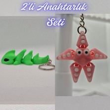 3D Atölye Maker  Yeşil Esnek Ejder ve Pembe Hareketli Deniz Yıldızı Anahtarlık