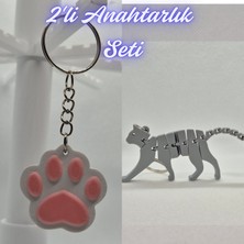 3D Atölye Maker  Açık Pembe Kedi Patisi ve Gümüş Esnek Kedi Anahtarlık