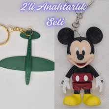 3D Atölye Maker  Koyu Yeşil Uçak ve Esnek Mickey Mouse Anahtarlık