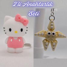 3D Atölye Maker  Beyaz Hello Kitty ve Açık Sarı Hareketli Deniz Yıldızı Anahtarlık