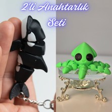 3D Atölye Maker  Siyah Esnek Balina ve Açık Yeşil Kalamar Anahtarlık
