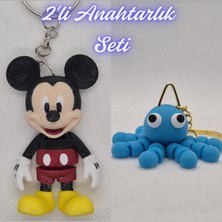 3D Atölye Maker  Esnek Mickey Mouse ve Açık Mavi Şaşkın Ahtapot Anahtarlık