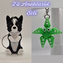 3D Atölye Maker  Siyah Border Esnek Köpek ve Yeşil Hareketli Deniz Yıldızı Anahtarlık