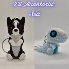 3D Atölye Maker  Siyah Border Esnek Köpek ve Beyaz Örgü Desen Hareketli Dino Anahtarlık