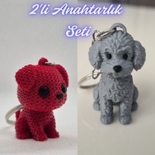 3D Atölye Maker  Kırmızı Örgü Desenli Köpek ve Gümüş Poddle Köpek Anahtarlık