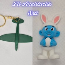 3D Atölye Maker  Koyu Yeşil Uçak ve Şirinler Anahtarlık