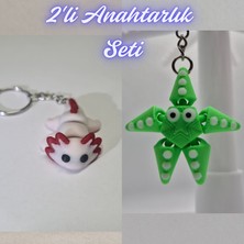 3D Atölye Maker  Açık Pembe Esnek Axolot ve Yeşil Hareketli Deniz Yıldızı Anahtarlık