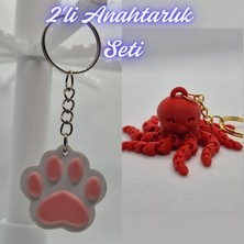 3D Atölye Maker  Açık Pembe Kedi Patisi ve Pembe Ahtapot  Anahtarlık