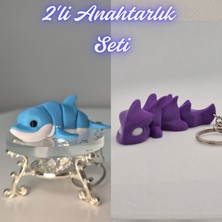 3D Atölye Maker  Açık Mavi Esnek Renkli Yunus ve Mor Esnek Ejder Anahtarlık