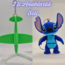 3D Atölye Maker  Yeşil Uçak ve Mavi Esnek Stitch Anahtarlık