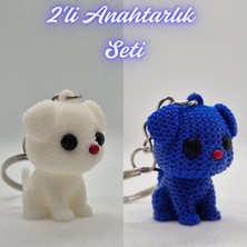 3D Atölye Maker  Beyaz Örgü Desenli Köpek ve Mavi Örgü Desenli Köpek Anahtarlık