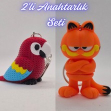 3D Atölye Maker  Kırmızı Örgü Desen Papağan ve Garfield Anahtarlık