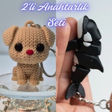 3D Atölye Maker  Krem Örgü Desenli Köpek ve Siyah Esnek Balina Anahtarlık