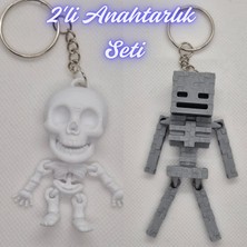 3D Atölye Maker  Beyaz Esnek Yunus ve Gümüş MineCraft Skeleton Anahtarlık