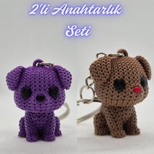 3D Atölye Maker Mor Örgü Desenli Köpek ve Koyu Kahverengi Örgü Desenli Köpek Anahtarlık