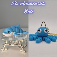 3D Atölye Maker  Açık Mavi Esnek Renkli Yunus ve Açık Mavi Şaşkın Ahtapot Anahtarlık