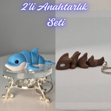 3D Atölye Maker  Açık Mavi Esnek Renkli Yunus ve Koyu Kahverengi Esnek Ejder Anahtarlık