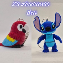3D Atölye Maker  Kırmızı Örgü Desen Papağan ve Mavi Esnek Stitch Anahtarlık