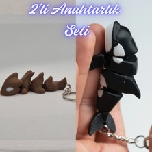 3D Atölye Maker  Koyu Kahverengi Esnek Ejder ve Siyah Esnek Balina Anahtarlık