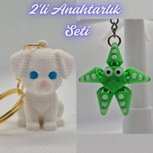 3D Atölye Maker Beyaz Örgü Desen Köpek-2 ve Yeşil Hareketli Deniz Yıldızı Anahtarlık