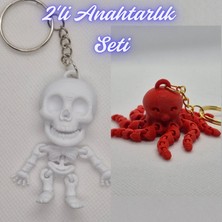 3D Atölye Maker  Beyaz Esnek Yunus ve Pembe Ahtapot  Anahtarlık