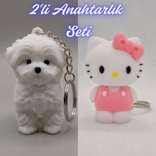 3D Atölye Maker  Beyaz Maltase Terrier ve Beyaz Hello Kitty Anahtarlık