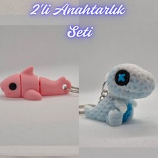 3D Atölye Maker  Açık Pembe Esnek Köpek Balığı ve Beyaz Örgü Desen Hareketli Dino Anahtarlık