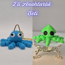 3D Atölye Maker  Açık Mavi Şaşkın Ahtapot ve Açık Yeşil Kalamar Anahtarlık