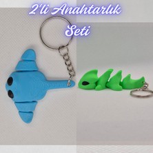 3D Atölye Maker  Açık Mavi Esnek Vatoz ve Yeşil Esnek Ejder Anahtarlık