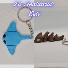 3D Atölye Maker  Açık Mavi Esnek Vatoz ve Koyu Kahverengi Esnek Ejder Anahtarlık