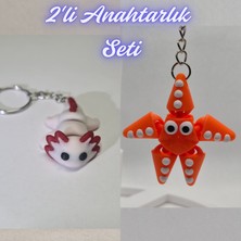 3D Atölye Maker  Açık Pembe Esnek Axolot ve Turuncu Hareketli Deniz Yıldızı Anahtarlık