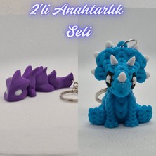 3D Atölye Maker  Mor Esnek Ejder ve Açık Mavi Örgü Desen Triceratops Anahtarlık