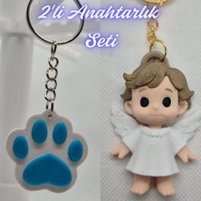 3D Atölye Maker  Açık Mavi Kedi Patisi ve Kanatlı Masal Çocuk Anahtarlık