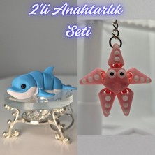 3D Atölye Maker  Açık Mavi Esnek Renkli Yunus ve Pembe Hareketli Deniz Yıldızı Anahtarlık