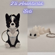 3D Atölye Maker  Siyah Border Esnek Köpek ve Beyaz Esnek Ejder Anahtarlık