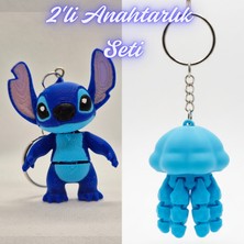 3D Atölye Maker  Mavi Esnek Stitch ve Açık Mavi Hareketli Deniz Anası Anahtarlık
