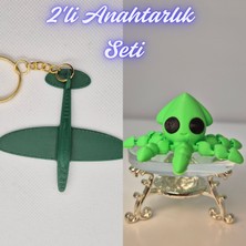 3D Atölye Maker  Koyu Yeşil Uçak ve Açık Yeşil Kalamar Anahtarlık