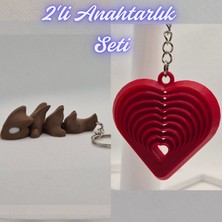 3D Atölye Maker  Koyu Kahverengi Esnek Ejder ve Kırmızı Hareketli Kalp Anahtarlık