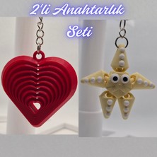 3D Atölye Maker  Kırmızı Hareketli Kalp ve Açık Sarı Hareketli Deniz Yıldızı Anahtarlık
