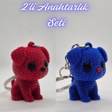 3D Atölye Maker Itfaiye Kırmızısı Örgü Desenli Köpek ve Mavi Örgü Desenli Köpek Anahtarlık