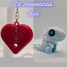 3D Atölye Maker Itfaiye Kırmızısı Hareketli Kalp ve Beyaz Örgü Desen Hareketli Dino Anahtarlık