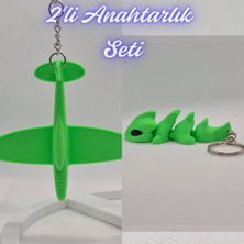 3D Atölye Maker  Yeşil Uçak ve Yeşil Esnek Ejder Anahtarlık