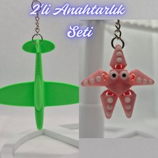 3D Atölye Maker  Yeşil Uçak ve Pembe Hareketli Deniz Yıldızı Anahtarlık
