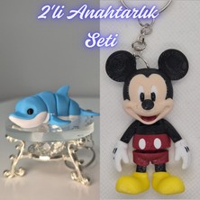 3D Atölye Maker  Açık Mavi Esnek Renkli Yunus ve Esnek Mickey Mouse Anahtarlık