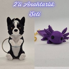 3D Atölye Maker  Siyah Border Esnek Köpek ve Mor Esnek Büyük Axolot Anahtarlık