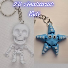 3D Atölye Maker  Beyaz Esnek Yunus ve Açık Mavi Hareketli Deniz Yıldızı Anahtarlık